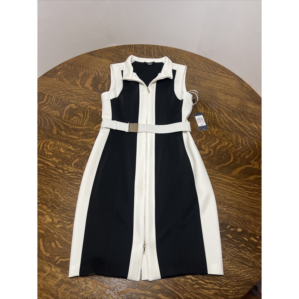 NEW Tommy Hilfiger Scuba Colorblock Midi Dress Womens 10 Black White Sheath